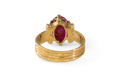 Oval Cabochon Ruby Ribbed Solitaire Ring