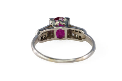 Platinum Oval Ruby and Split-Shoulder Diamond Ring