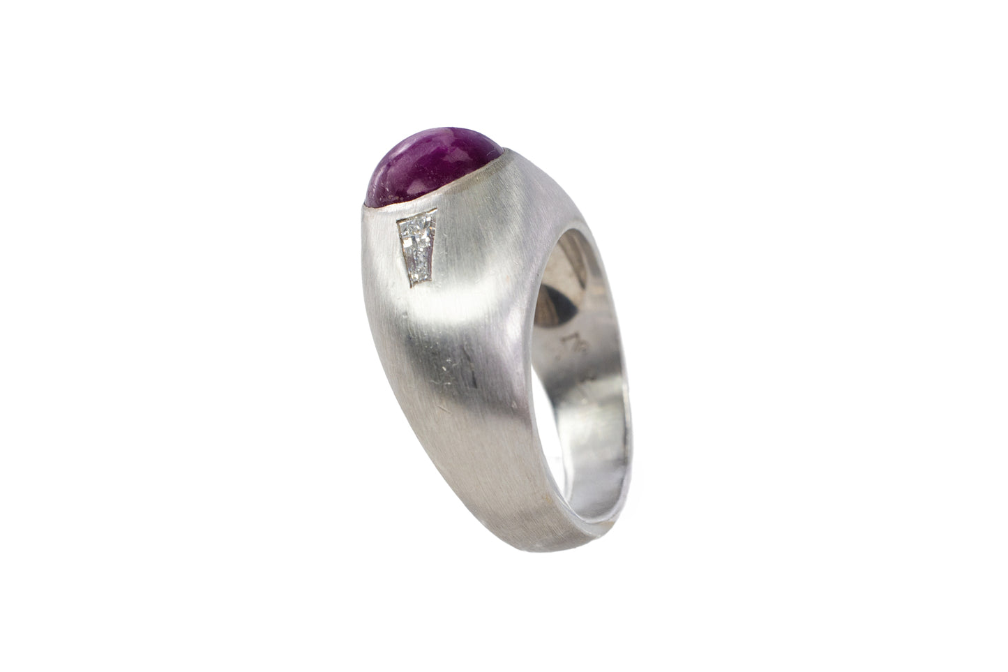 White Gold Star Ruby and Baguette Diamond Gypsy Ring