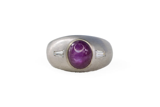 White Gold Star Ruby and Baguette Diamond Gypsy Ring