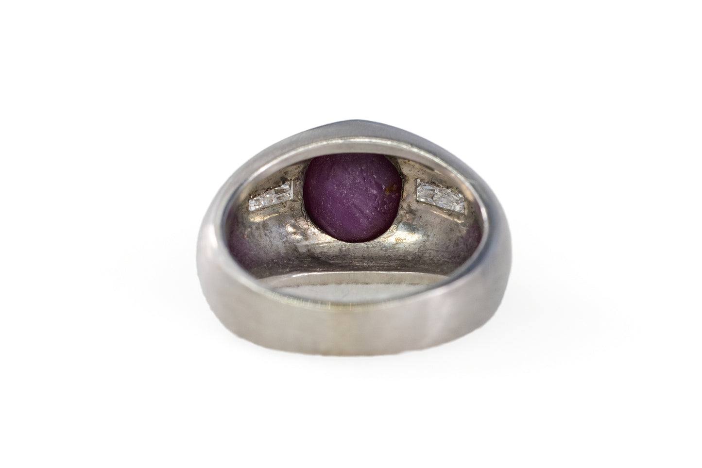 White Gold Star Ruby and Baguette Diamond Gypsy Ring