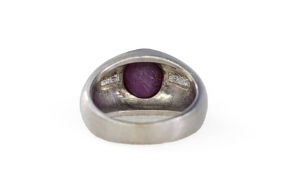 White Gold Star Ruby and Baguette Diamond Gypsy Ring