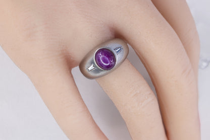 White Gold Star Ruby and Baguette Diamond Gypsy Ring