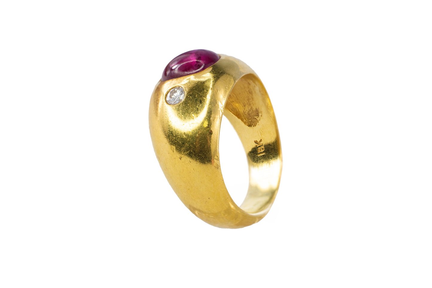 Yellow Gold Cabochon Ruby and Diamond Gypsy Ring