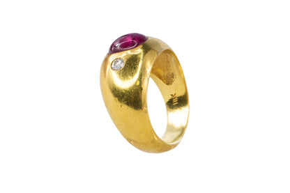 Yellow Gold Cabochon Ruby and Diamond Gypsy Ring