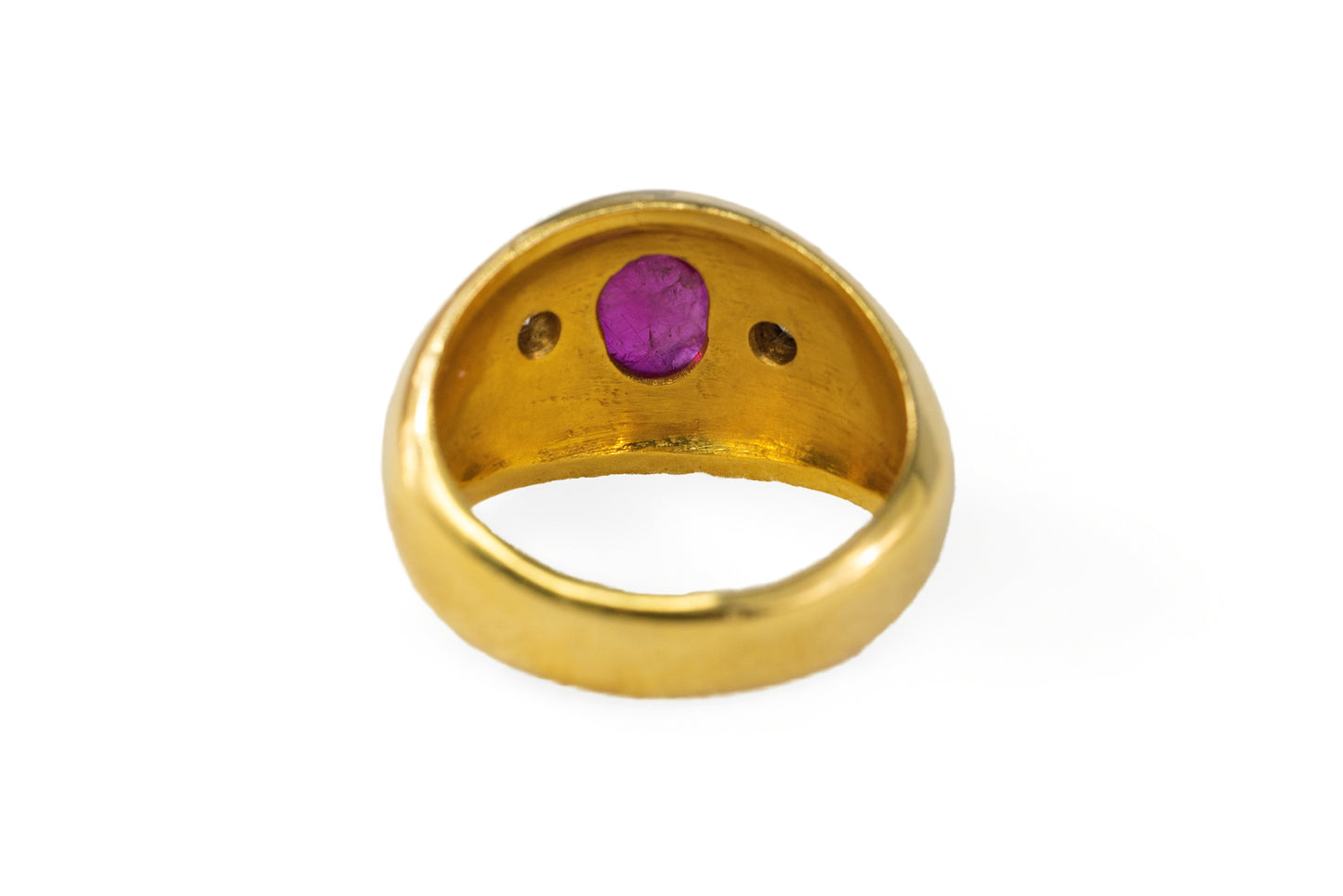 Yellow Gold Cabochon Ruby and Diamond Gypsy Ring