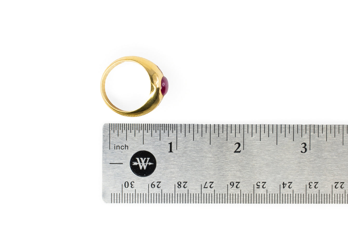 Yellow Gold Cabochon Ruby and Diamond Gypsy Ring