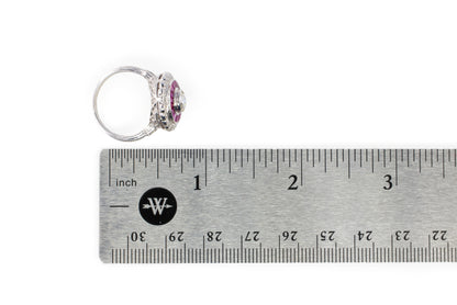 White Gold Old European Cut Diamond and Calibré Ruby Target Ring