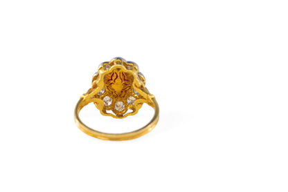 18k Two-Tone Burma Rose-Cut Ruby and Diamond Floral Halo Ring