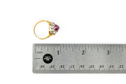 18k Two-Tone Burma Rose-Cut Ruby and Diamond Floral Halo Ring