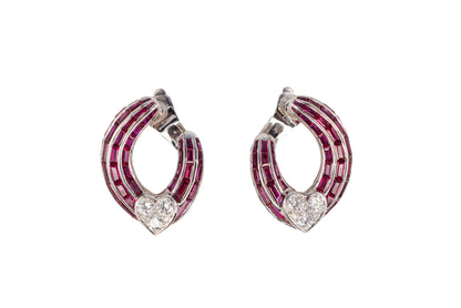 Graff Invisible-Set Ruby and Diamond Heart Hoop Earrings