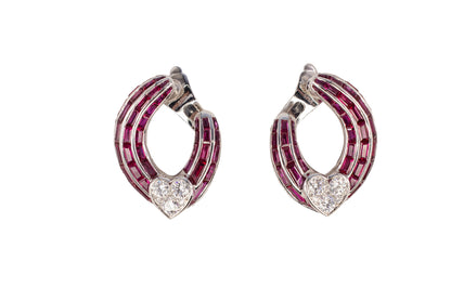 Graff Invisible-Set Ruby and Diamond Heart Hoop Earrings
