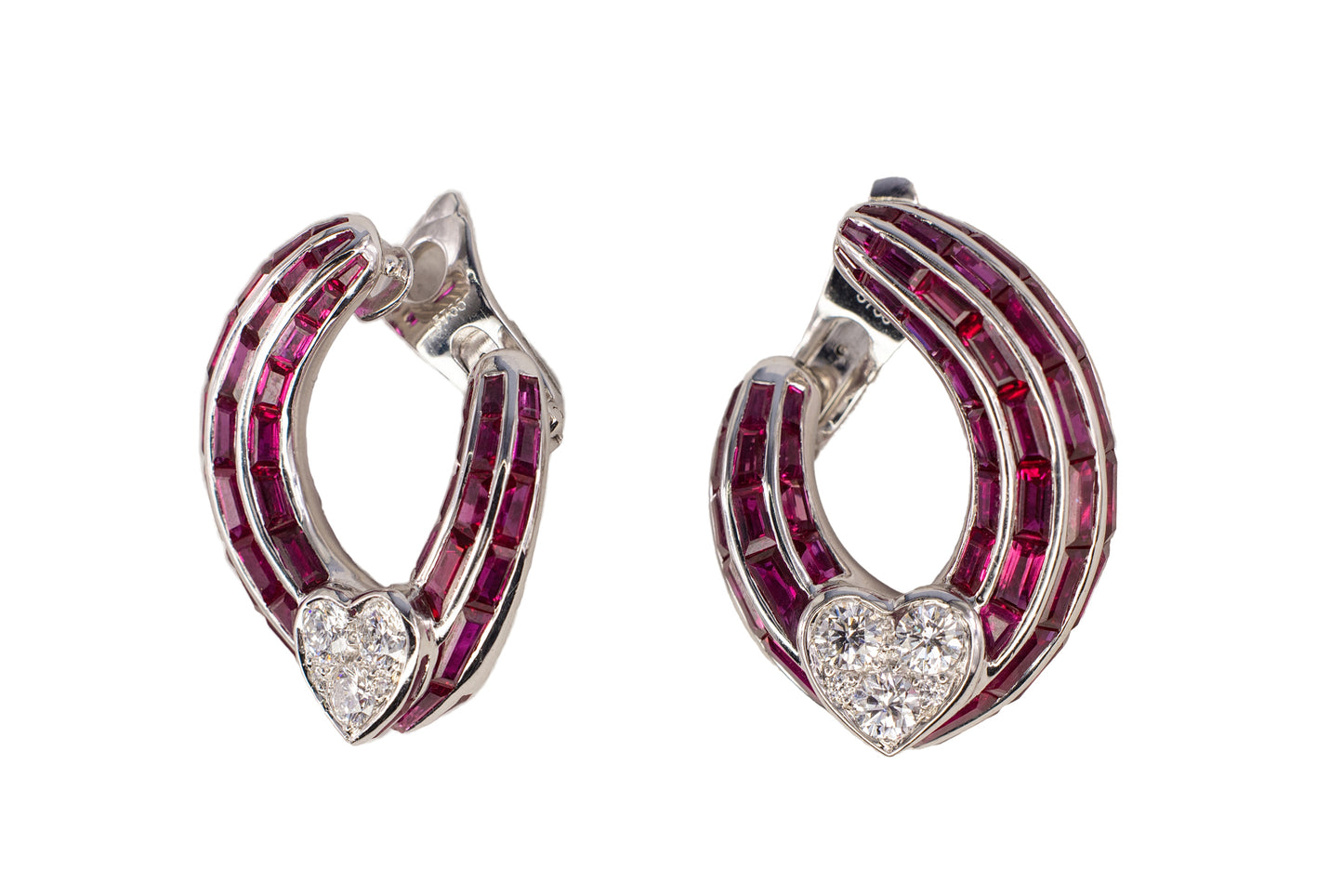 Graff Invisible-Set Ruby and Diamond Heart Hoop Earrings