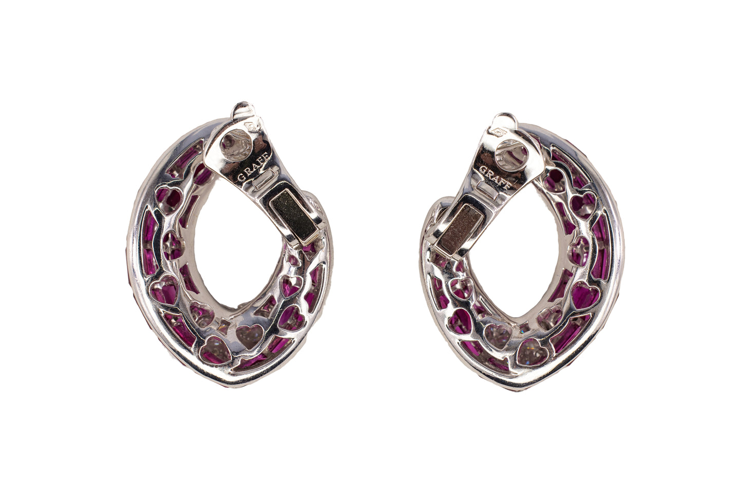 Graff Invisible-Set Ruby and Diamond Heart Hoop Earrings