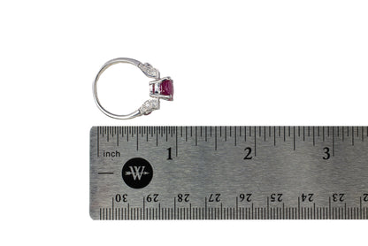 Platinum Oval Ruby and Baguette Diamond Architectural Cocktail Ring
