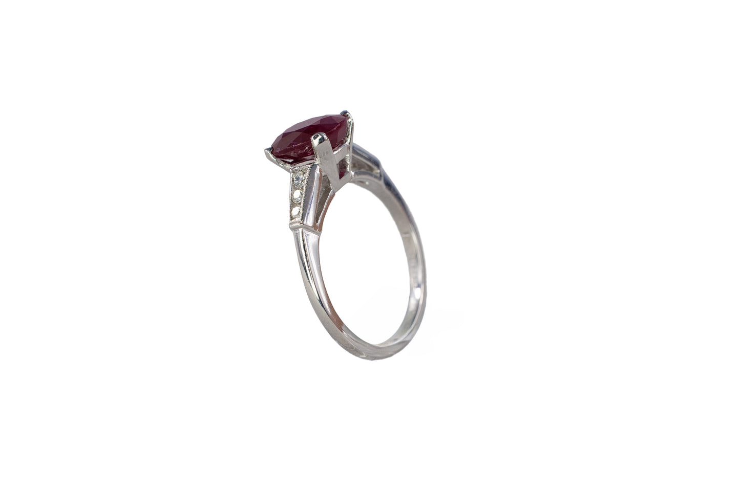 Platinum Oval Ruby Solitaire Ring with Diamond Accents