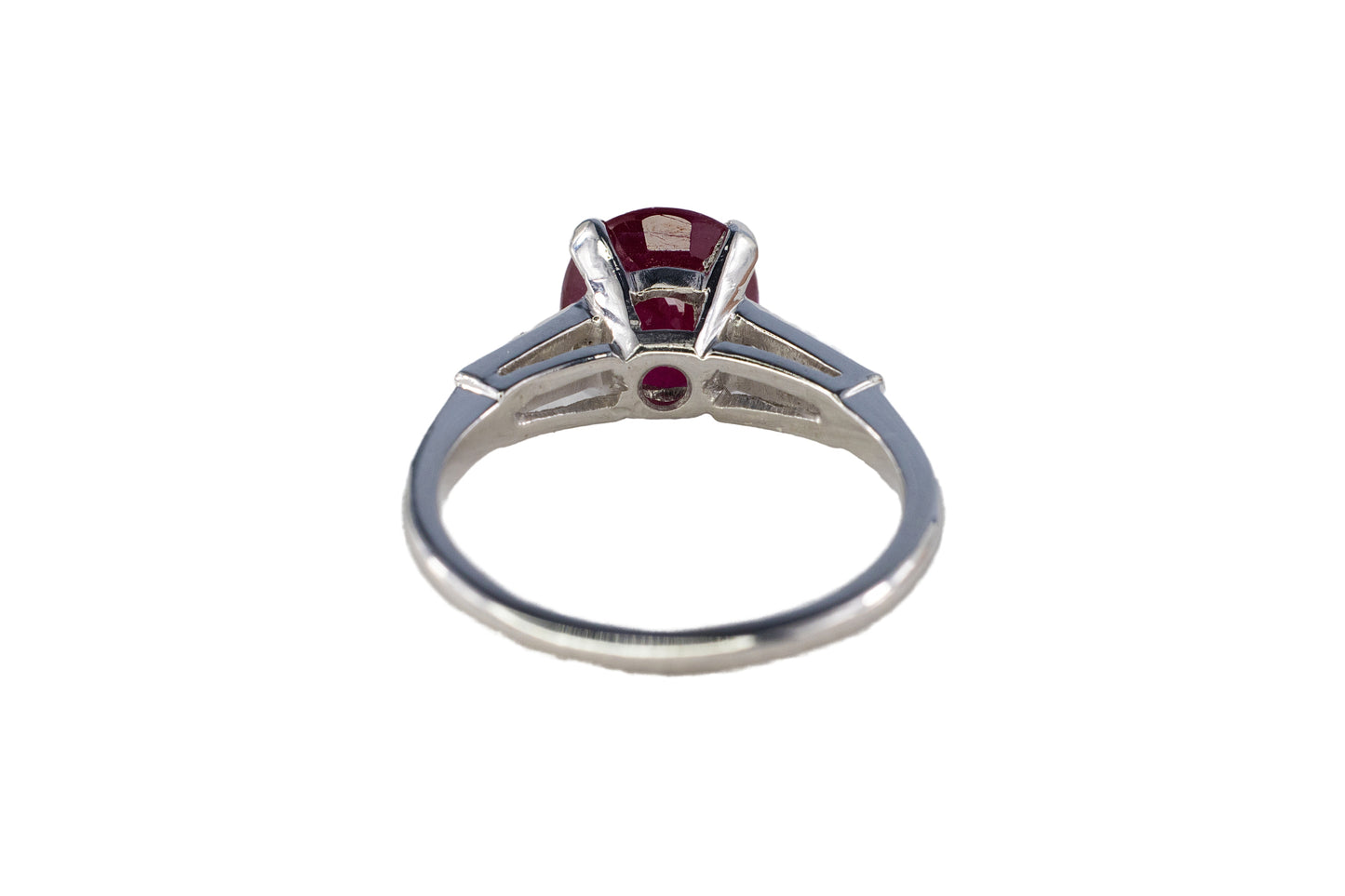 Platinum Oval Ruby Solitaire Ring with Diamond Accents