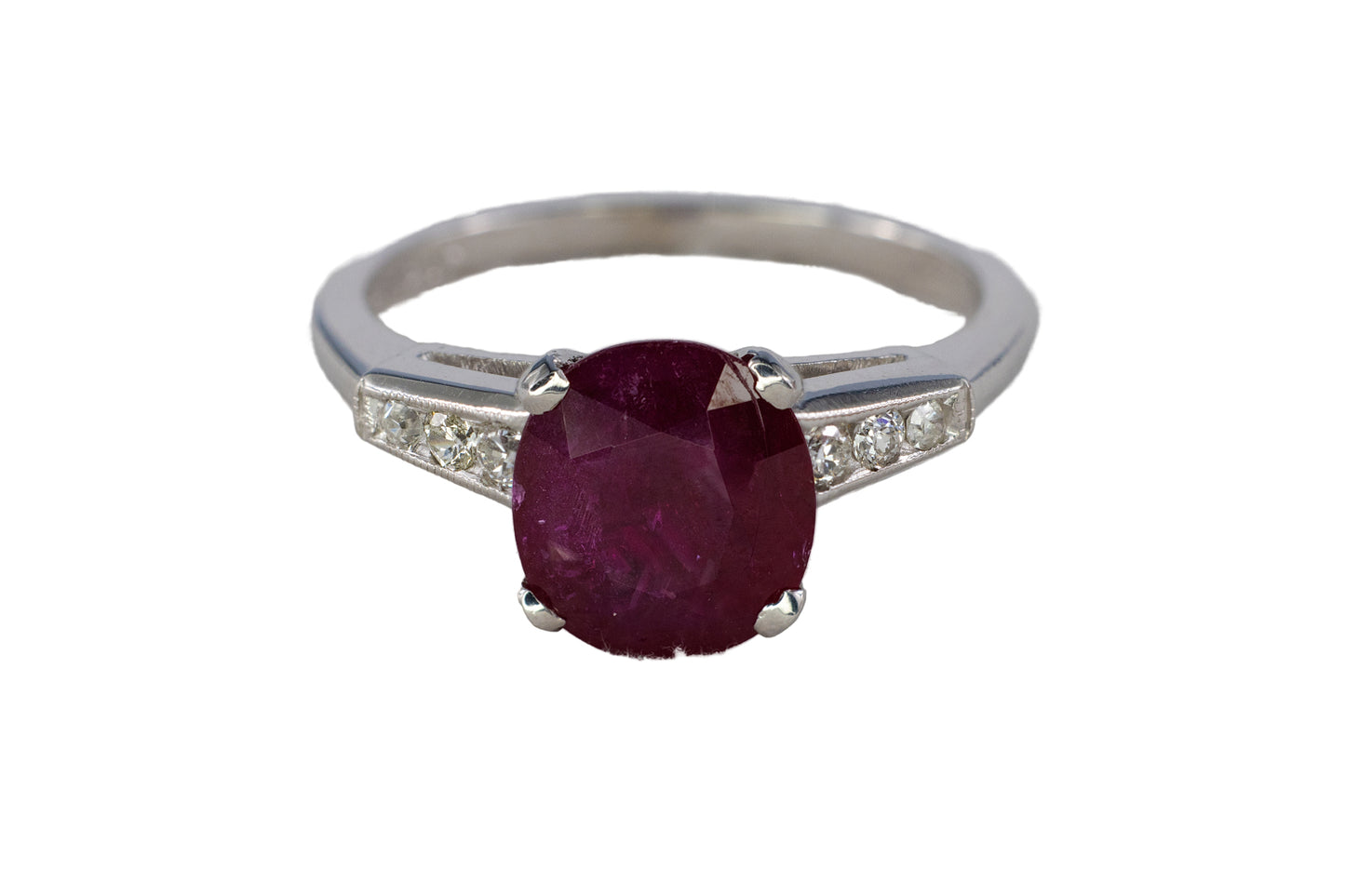 Platinum Oval Ruby Solitaire Ring with Diamond Accents
