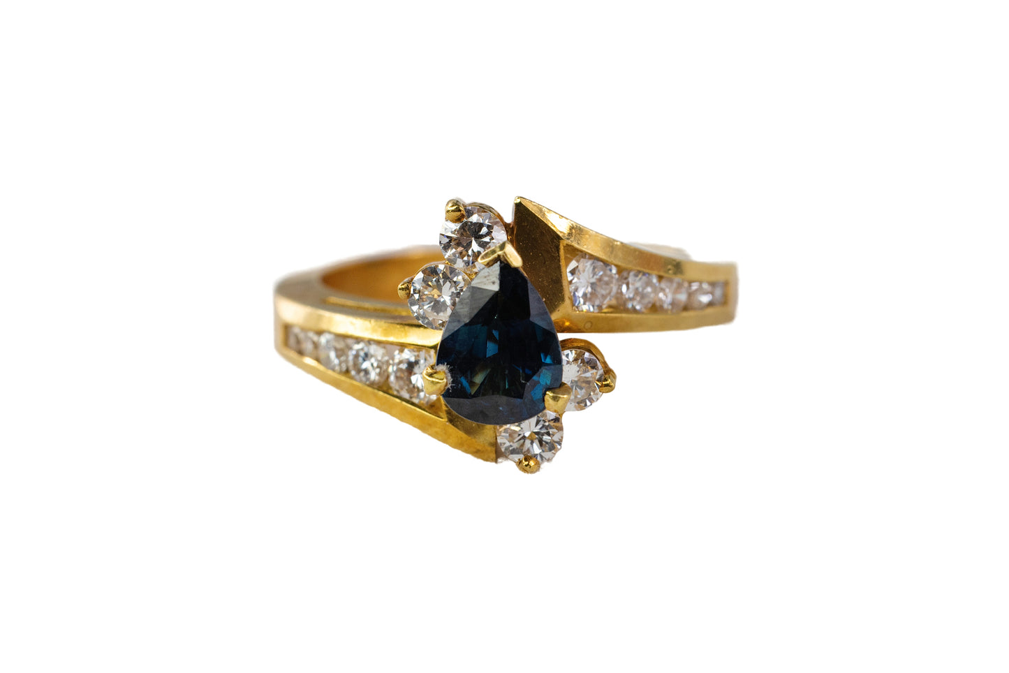 18k Yellow Gold Pear-Shaped Sapphire Bypass Ring