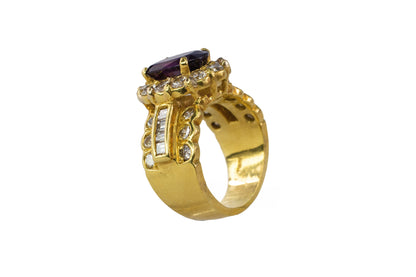 Oval Ruby Halo Cocktail Ring with Multi-Cut Diamond Band