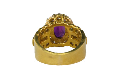 Oval Ruby Halo Cocktail Ring with Multi-Cut Diamond Band