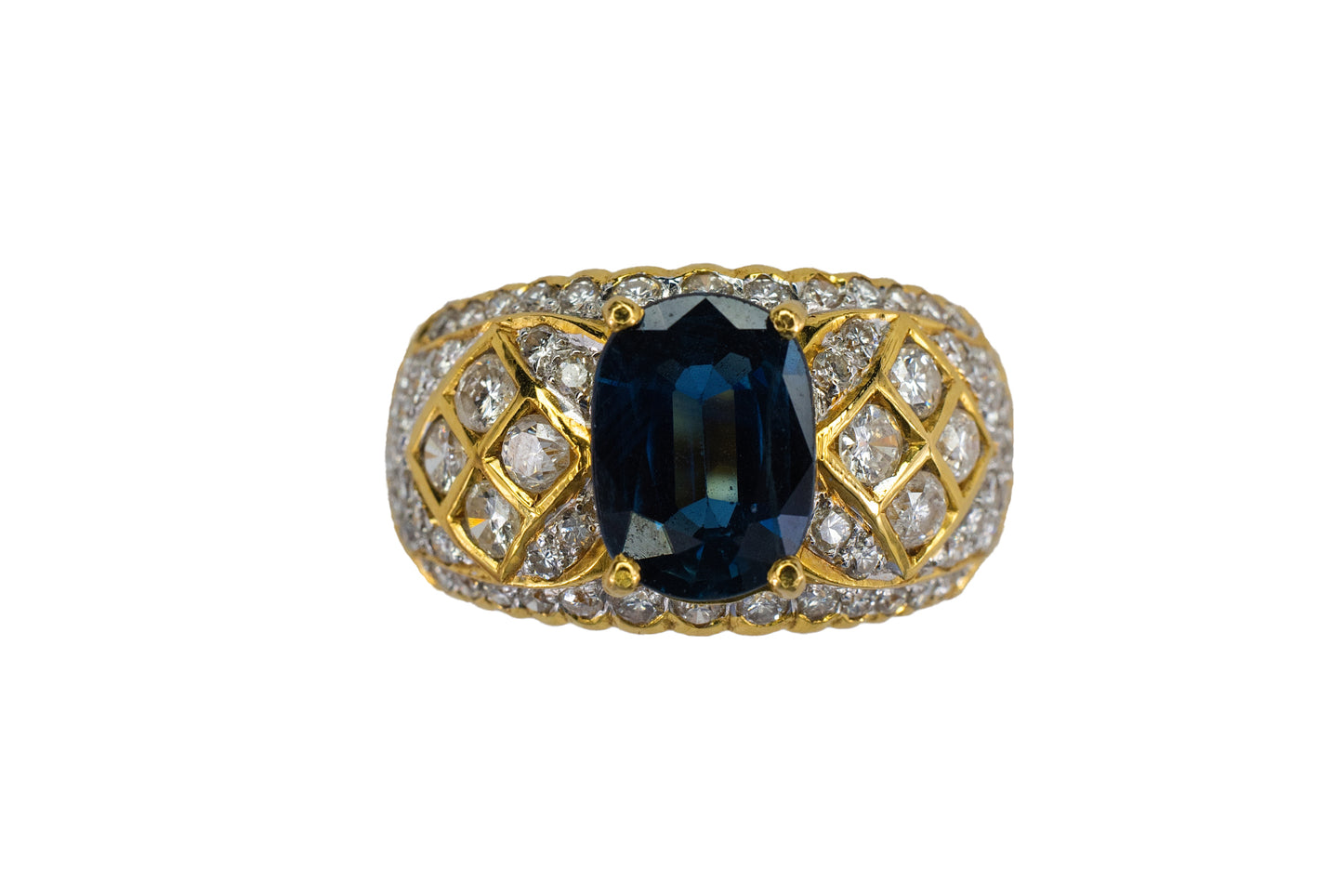 Oval Sapphire and Lattice Diamond Statement Ring