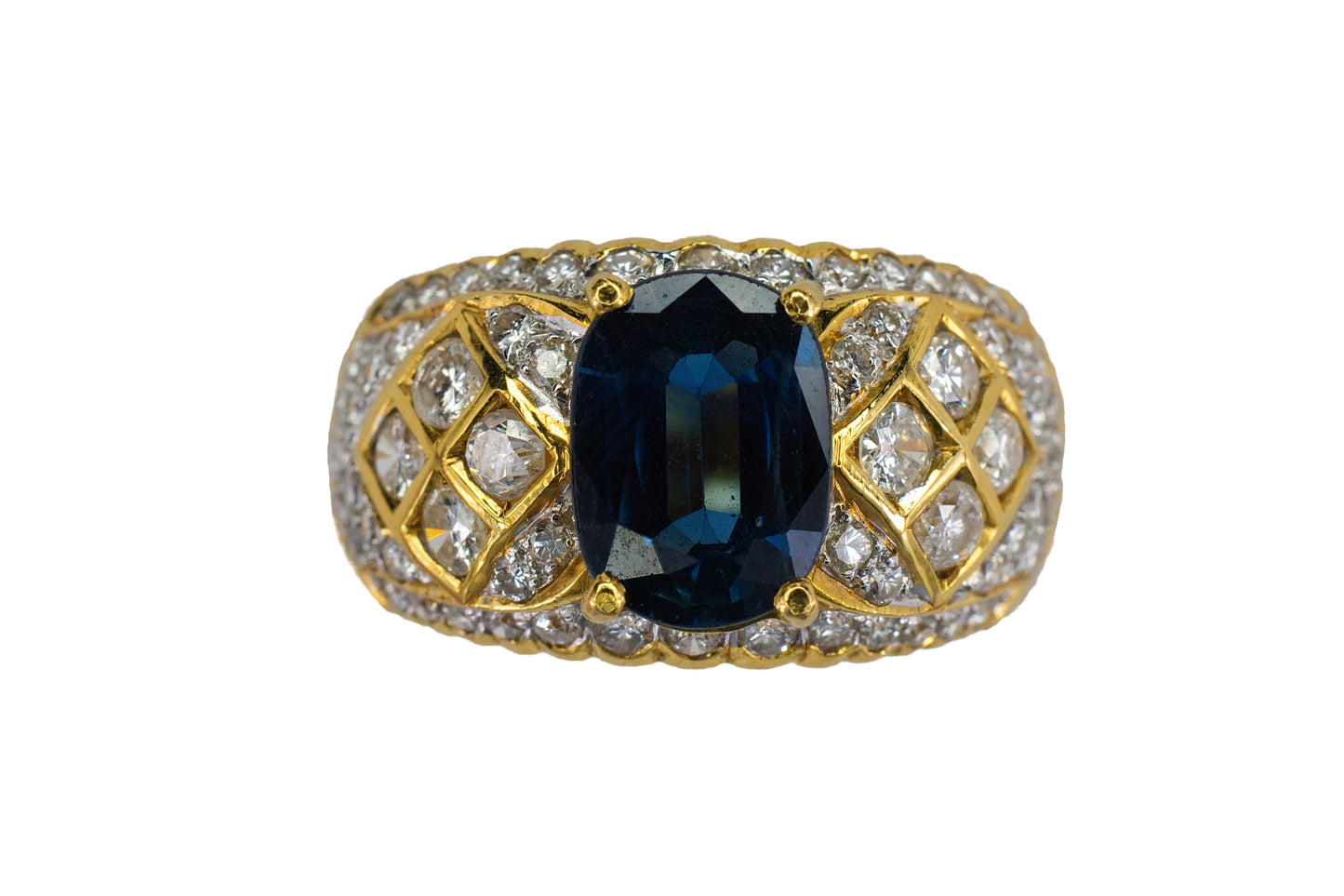 Oval Sapphire and Lattice Diamond Statement Ring