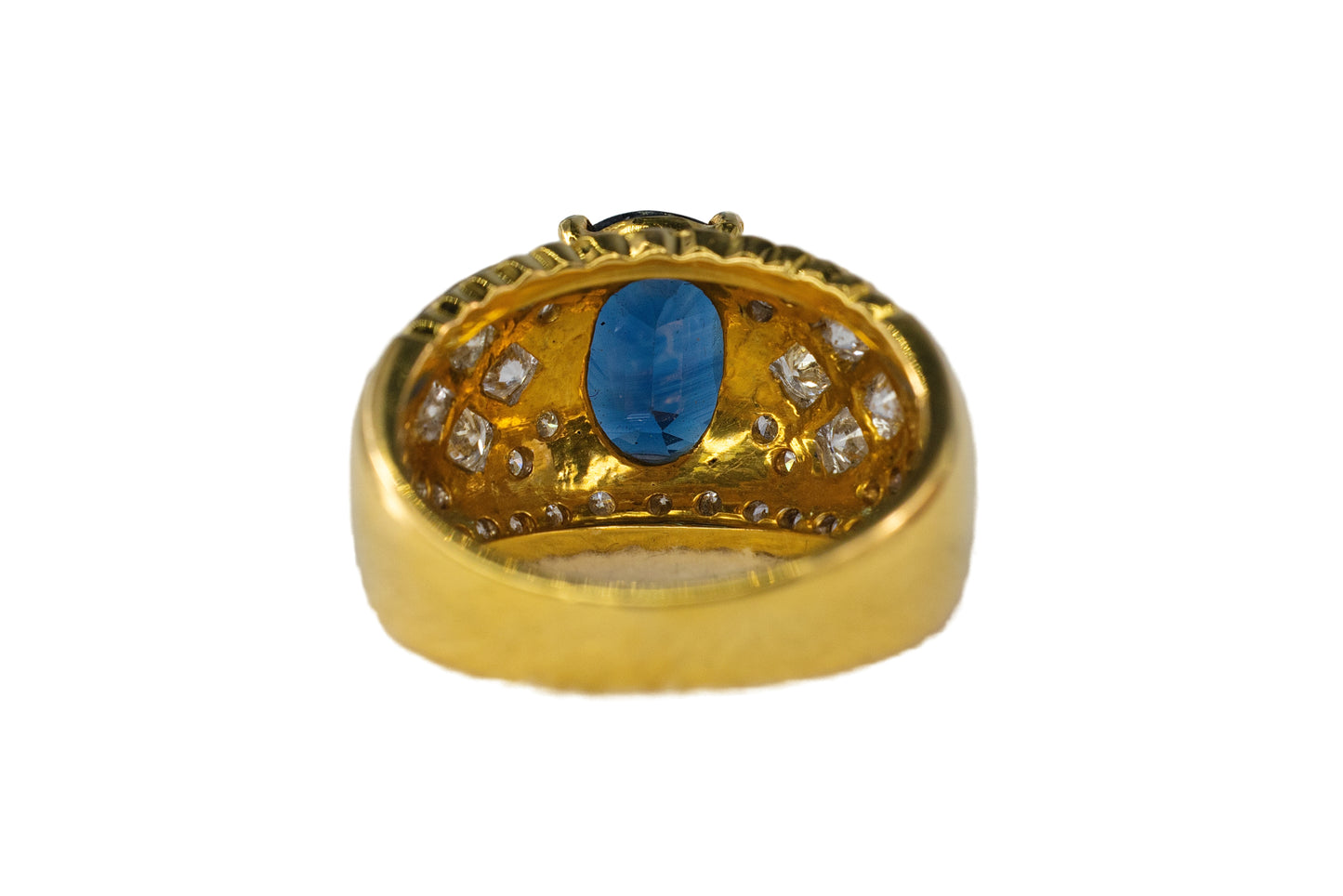 Oval Sapphire and Lattice Diamond Statement Ring