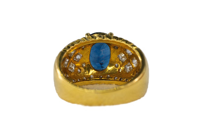 Oval Sapphire and Lattice Diamond Statement Ring