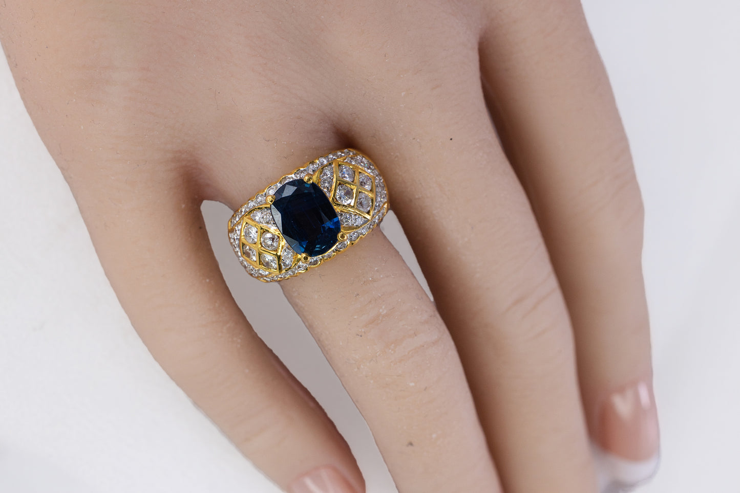 Oval Sapphire and Lattice Diamond Statement Ring
