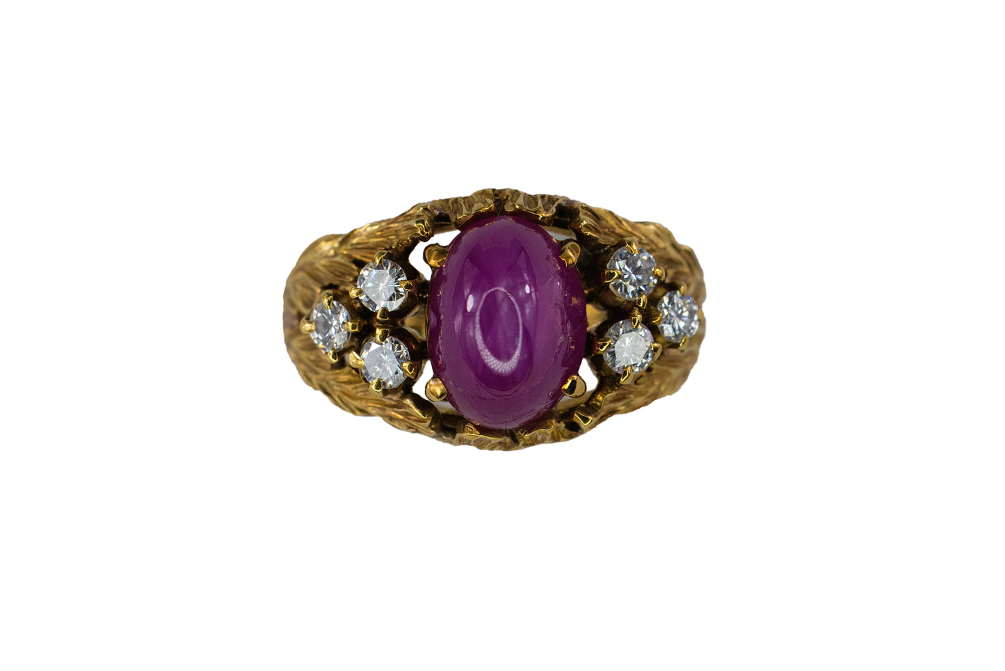 Cabochon Ruby and Textured Diamond Cluster Ring