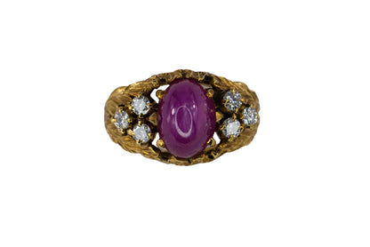 Cabochon Ruby and Textured Diamond Cluster Ring