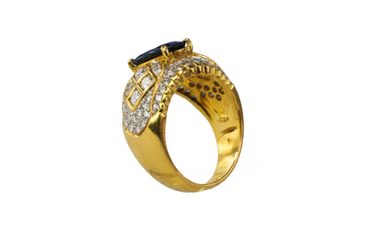 Oval Sapphire and Lattice Diamond Statement Ring