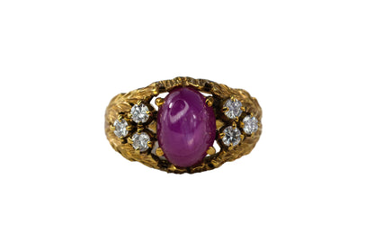 Cabochon Ruby and Textured Diamond Cluster Ring