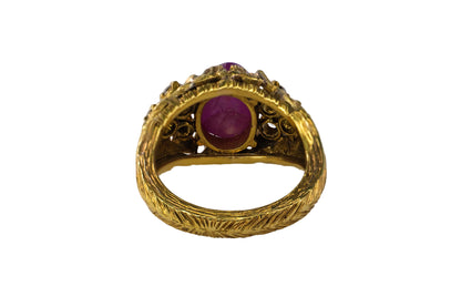 Cabochon Ruby and Textured Diamond Cluster Ring