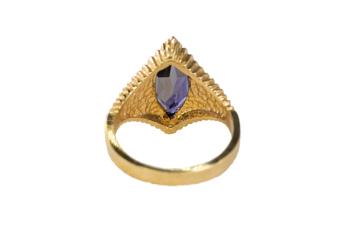 Yellow Gold Lozenge-Cut Iolite Ribbed Statement Ring