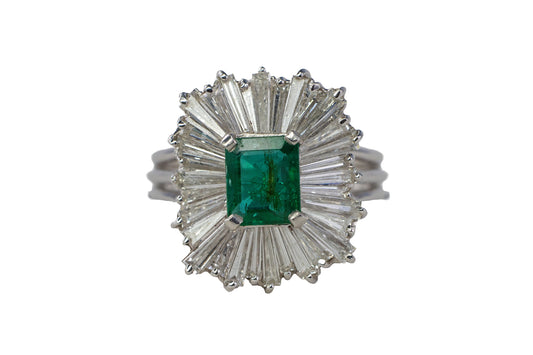 Platinum Emerald-Cut Emerald and Tapered Baguette Ballerina Ring