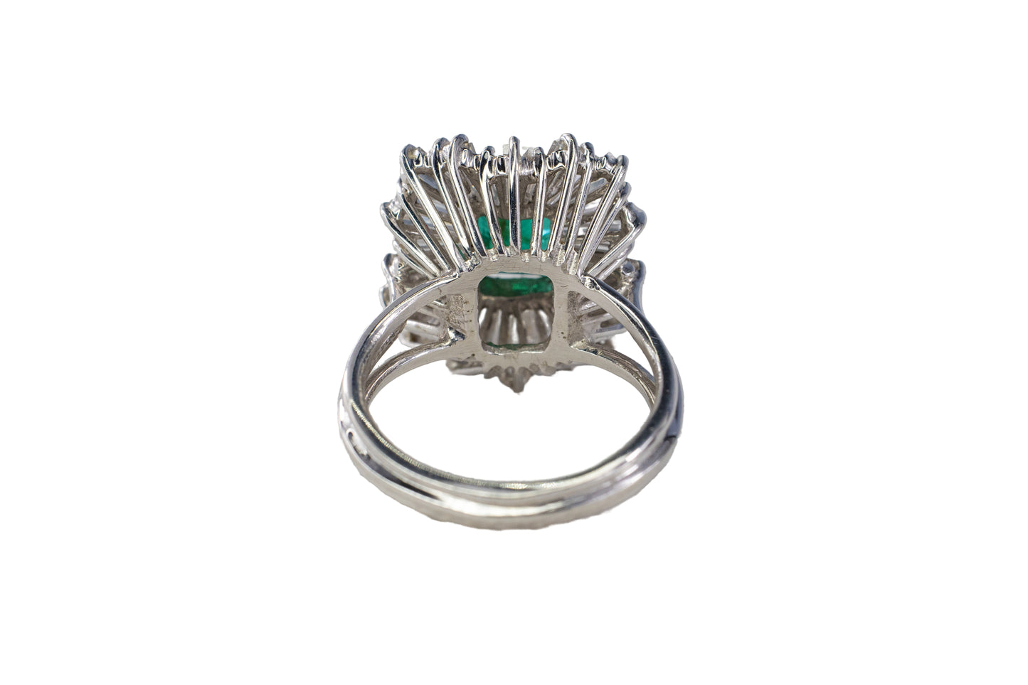 Platinum Emerald-Cut Emerald and Tapered Baguette Ballerina Ring