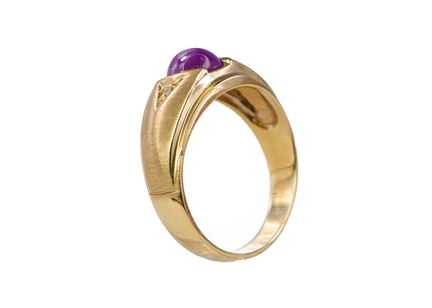 Yellow Gold Synthetic Star Ruby and Diamond Men's Ring