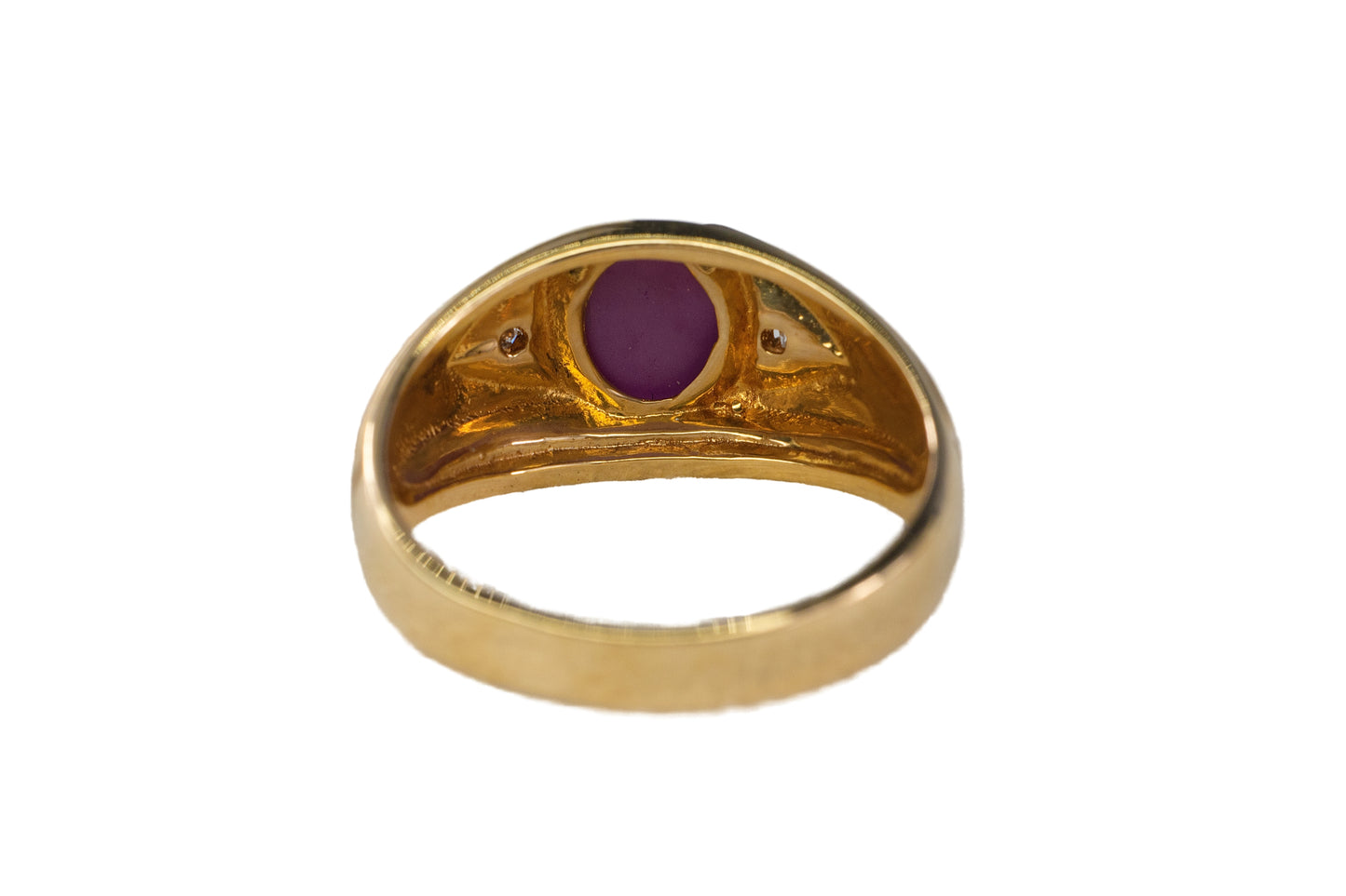 Yellow Gold Synthetic Star Ruby and Diamond Men's Ring