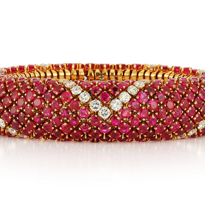 Ruby and Diamond Lattice Bracelet in 18K Yellow Gold
