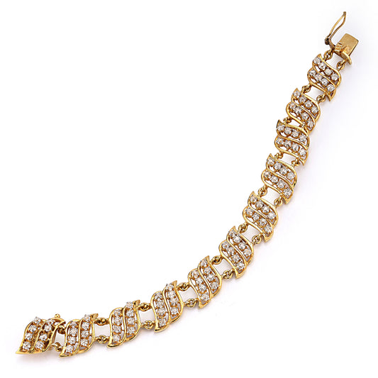 Antique Old Mine Cut Diamond Link Bracelet in 14KT Yellow Gold