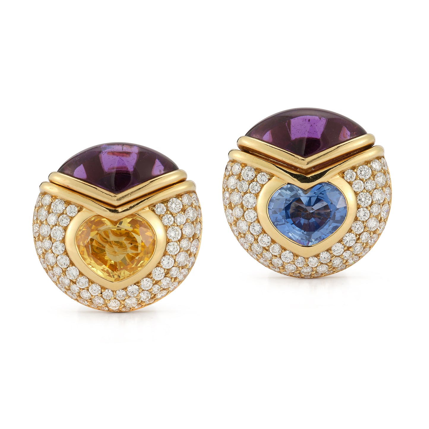 Bulgari Heart Shape Natural Sapphire & Amethyst Earrings