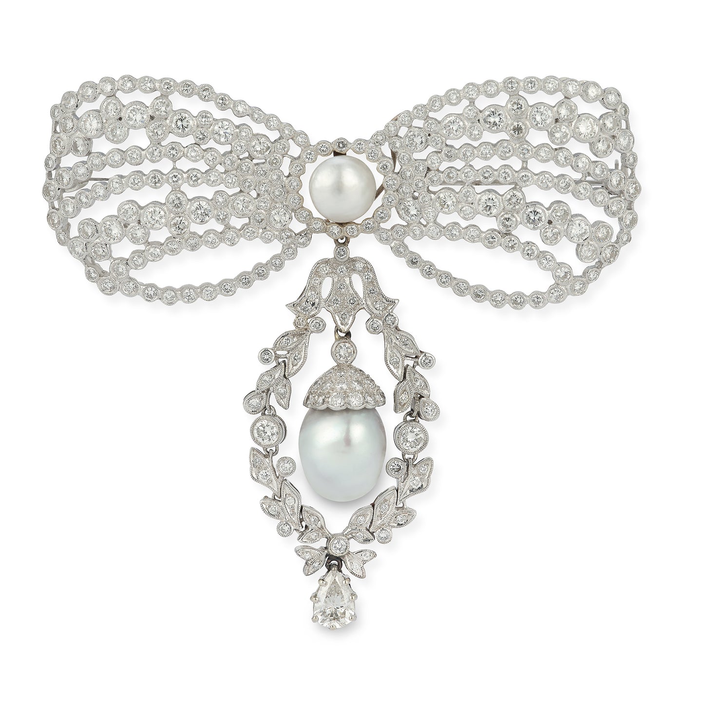 Diamond & Pearl Bow Brooch