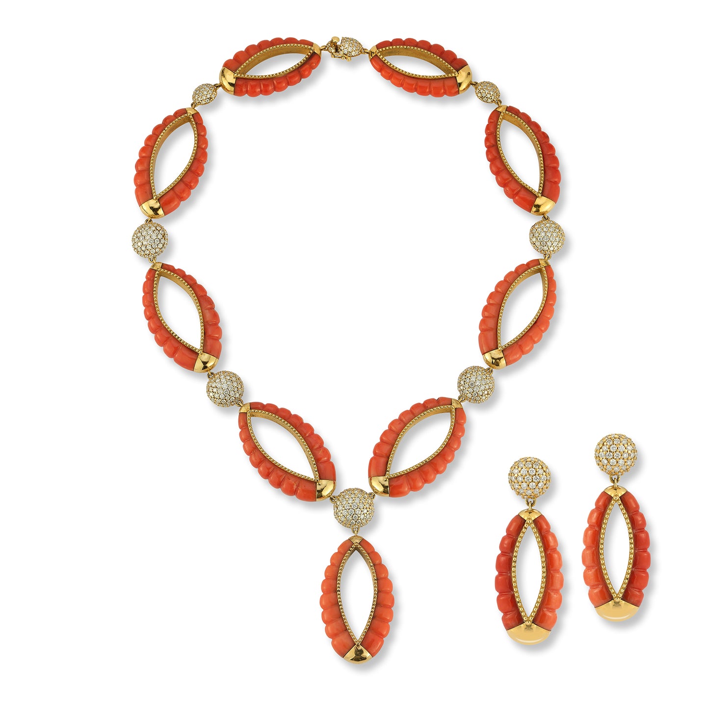 Bulgari Coral and Diamond Necklace and Earrings