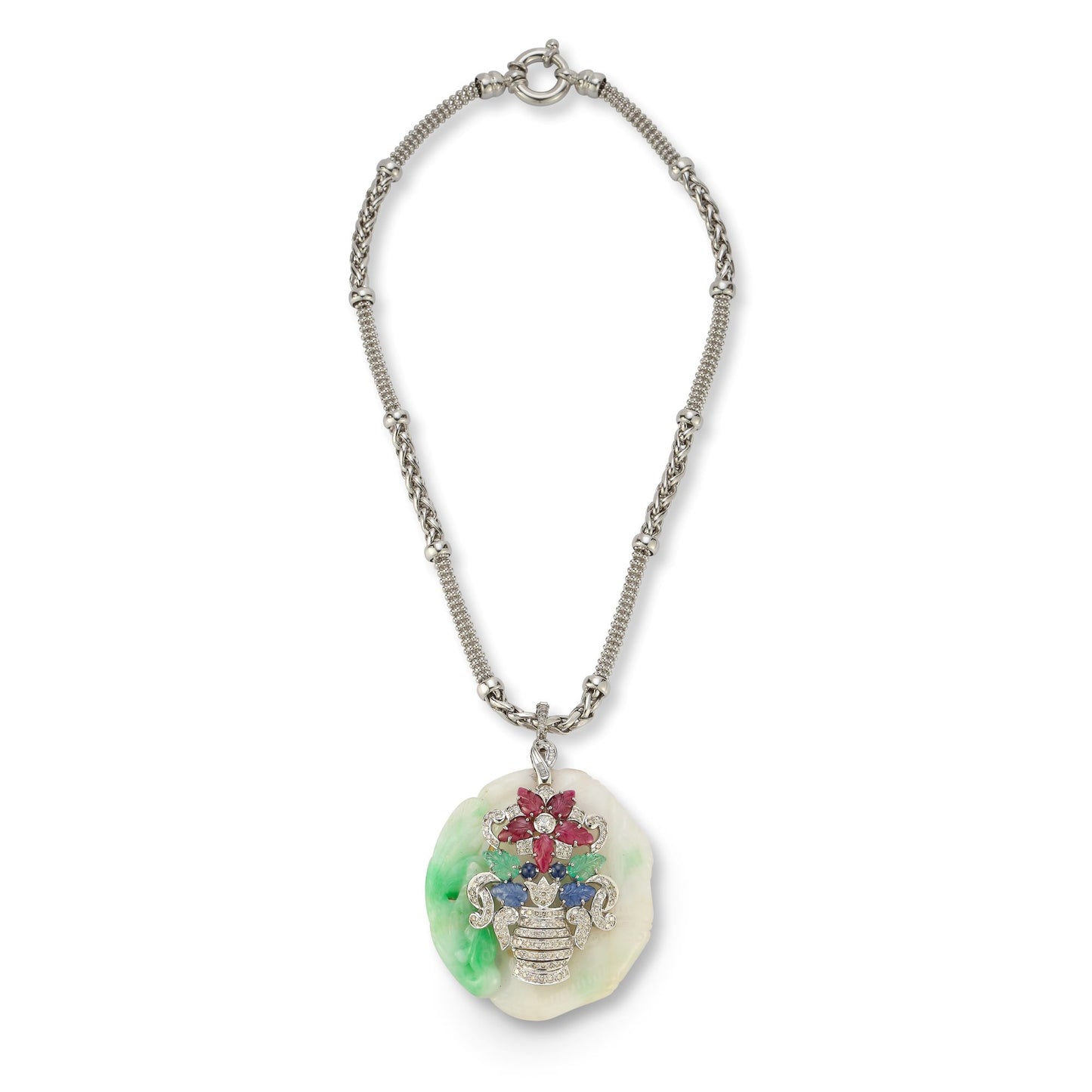 Tutti Frutti Jade Giardinetto Flower Pendant Necklace