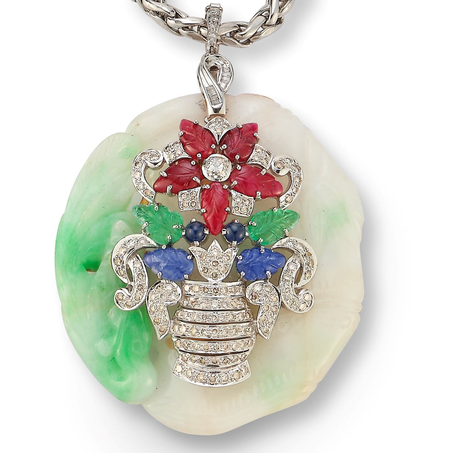 Tutti Frutti Jade Giardinetto Flower Pendant Necklace