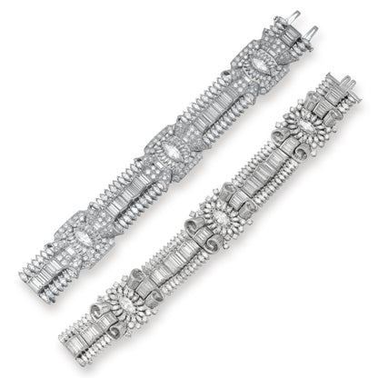 Pair of Platinum Art Deco Diamond bracelets