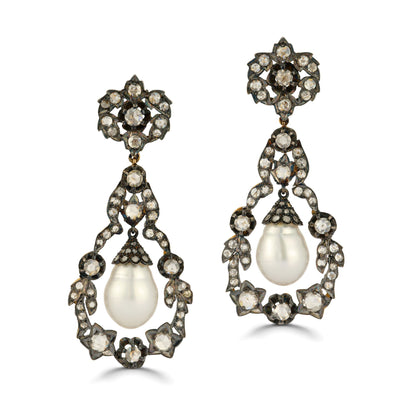 Antique-Style Pearl and Diamond Earrings