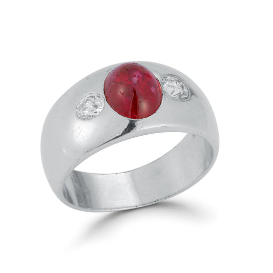 Cabochon Ruby & Diamond Men's Gypsy Ring